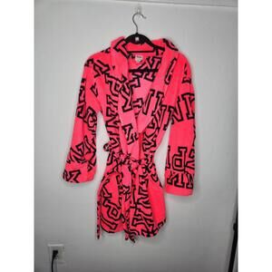 Victoria's Secret PINK Robe Womens XS/S Pink Fleece Logo Hooded Kimono